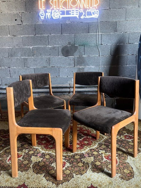 Lot de 4 chaises vintages style scandinave en hêtre