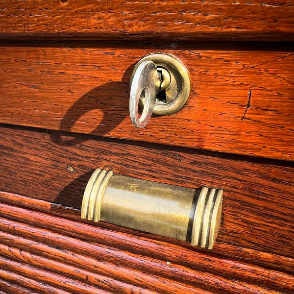 Meuble classeur à rideaux double en placage chêne - Années 40/50