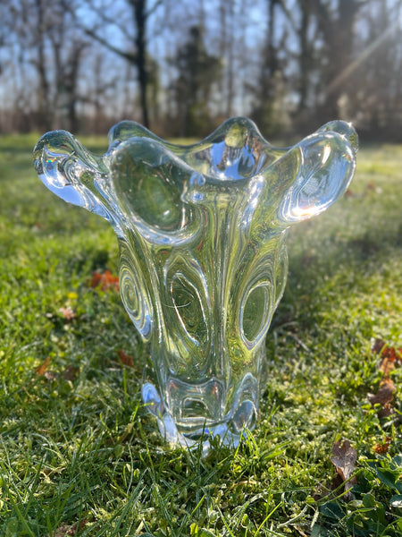 Grand vase en cristal de Vannes vintage dit Tête de girafe - 1950