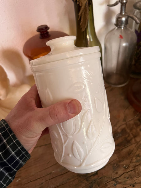 Pot / bocal vintage en verre opale blanc