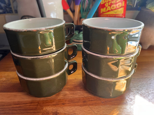 Service à café / thé vintage en céramique verte et blanche - Samaritaine et Capion Périgueux