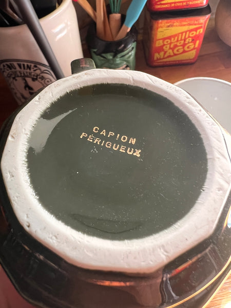 Service à café / thé vintage en céramique verte et blanche - Samaritaine et Capion Périgueux