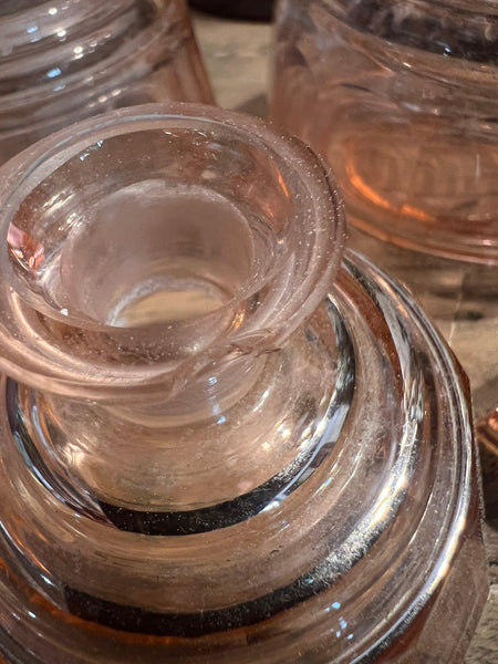 Ensemble de 3 flacons vintages en verre rose - Made in Czechoslovakia