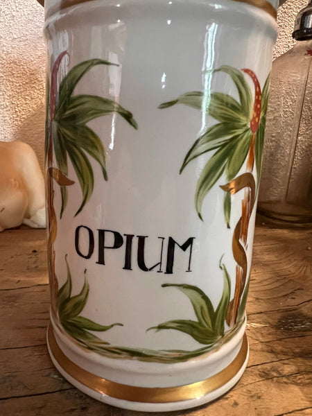 Pot de pharmacie / d'apothicaire ancien en porcelaine Opium - 1950/60