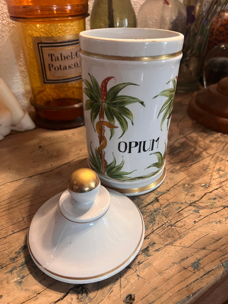 Pot de pharmacie / d'apothicaire ancien en porcelaine Opium - 1950/60