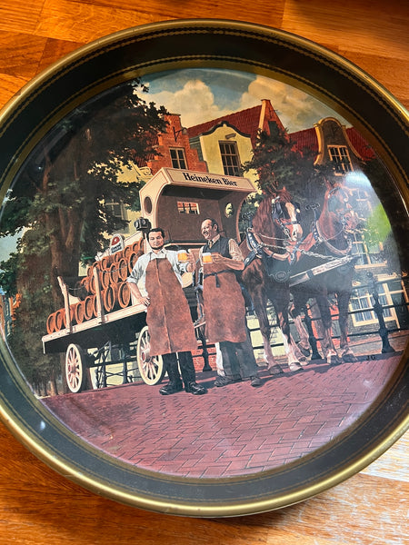 Rare plateau de service de bistrot vintage Heineken Bier en tôle