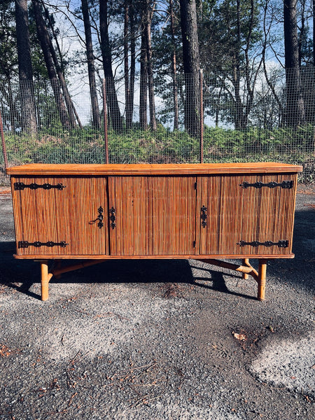 Console enfilade vintage en rotin et bambou fendus par Adrien Audoux & Frida Minet - 1950