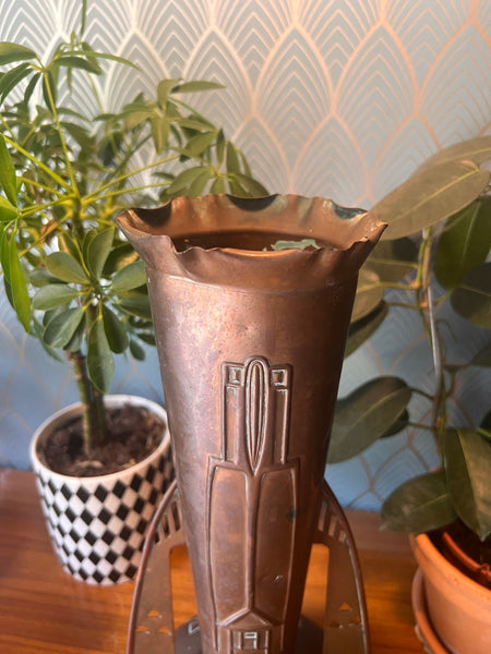 Vase en cuivre / laiton vintage fait à partir d'obus Art Nouveau - Allemagne - 1910