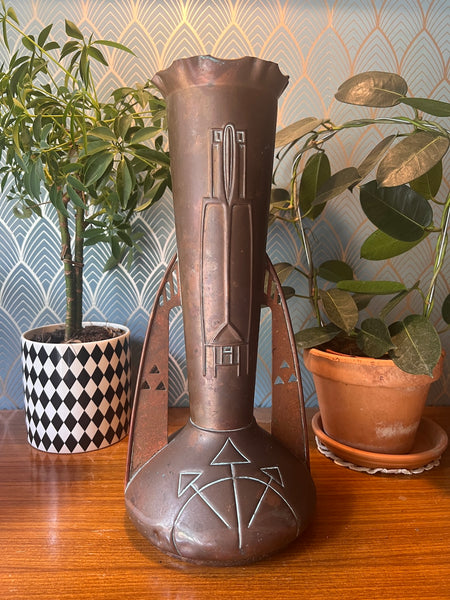 Vase en cuivre / laiton vintage fait à partir d'obus Art Nouveau - Allemagne - 1910