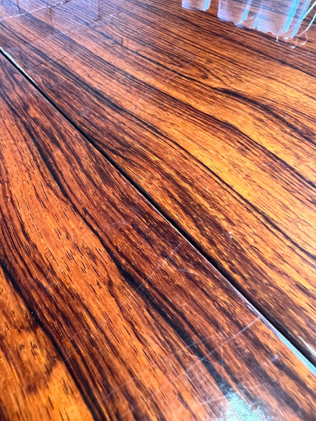 Table ronde vintage en placage de palissandre laqué avec rallonge centrale style scandinave 120cm