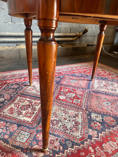 Table ronde vintage en placage de palissandre laqué avec rallonge centrale style scandinave 120cm