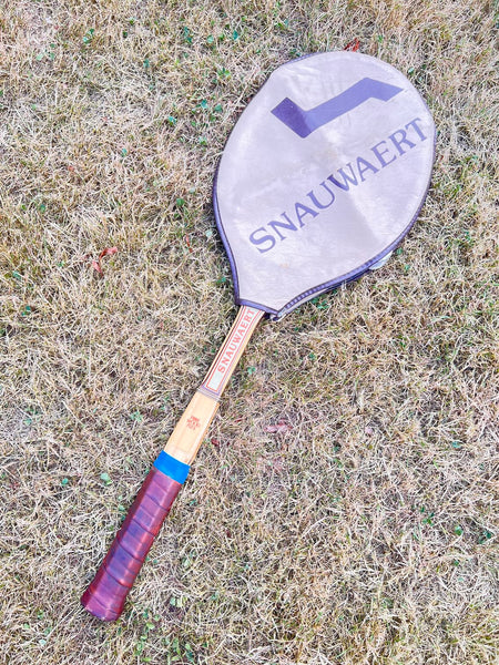 Raquette de tennis vintage en bois Snauwaert Fibre Wood Flex avec housse et tendeur Zephyr