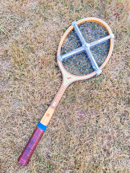 Raquette de tennis vintage en bois Snauwaert Fibre Wood Flex avec housse et tendeur Zephyr