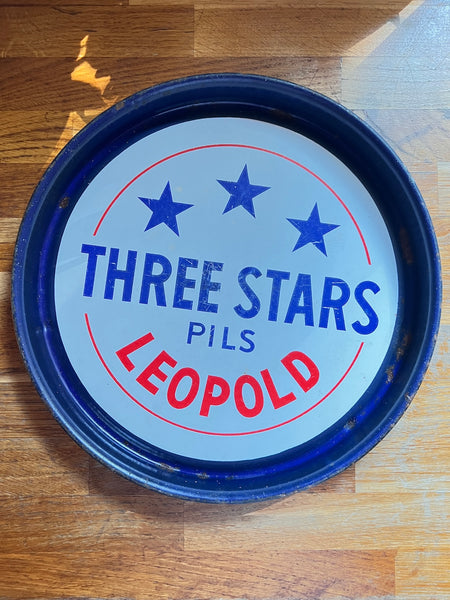 Plateau de service de bistrot vintage en tôle émaillée Three Stars Pils Leopold