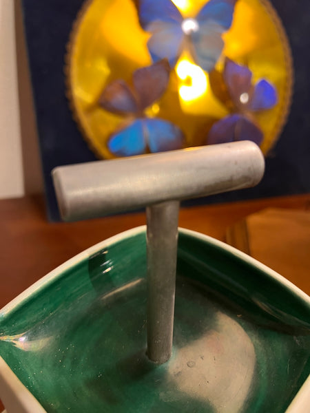 Petit serviteur vintage en céramique émaillé vert Manufacture Gado - Vallauris France - Années 50