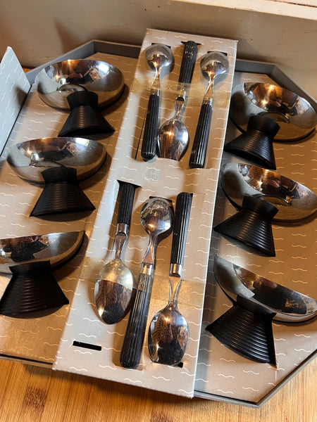 Service à glace / dessert vintage Harmoniques par Guy Degrenne inox et plastique - Années 80