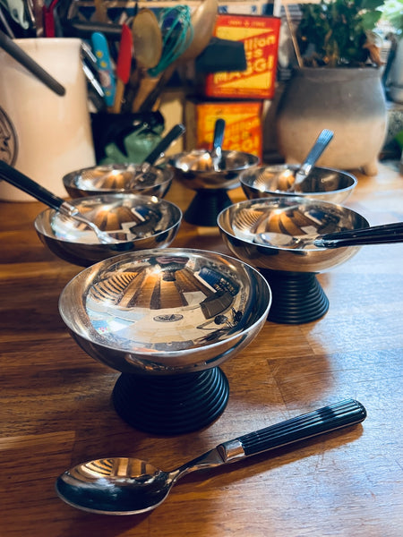 Service à glace / dessert vintage Harmoniques par Guy Degrenne inox et plastique - Années 80