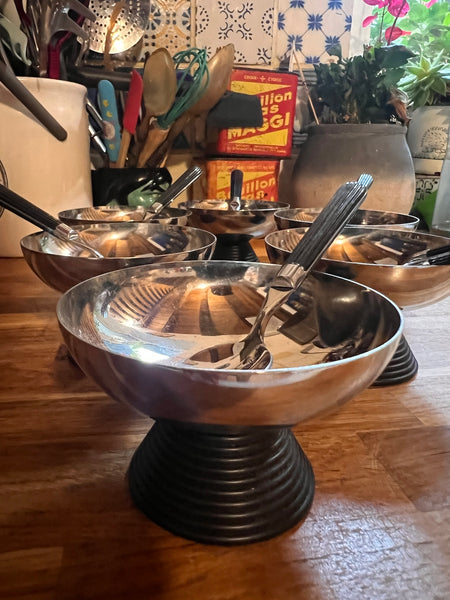 Service à glace / dessert vintage Harmoniques par Guy Degrenne inox et plastique - Années 80