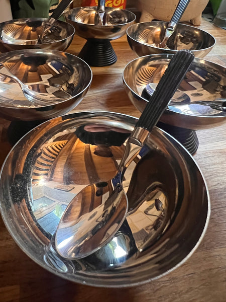 Service à glace / dessert vintage Harmoniques par Guy Degrenne inox et plastique - Années 80