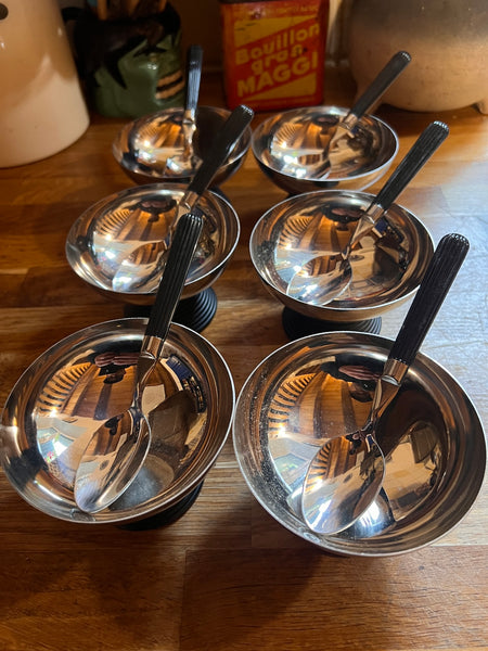 Service à glace / dessert vintage Harmoniques par Guy Degrenne inox et plastique - Années 80