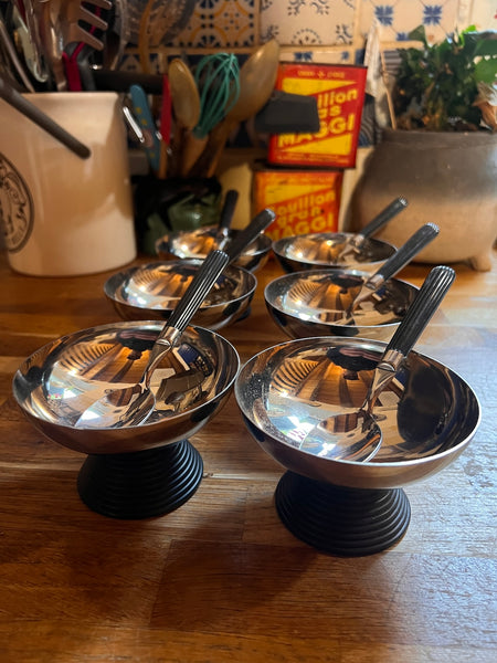 Service à glace / dessert vintage Harmoniques par Guy Degrenne inox et plastique - Années 80