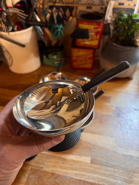 Service à glace / dessert vintage Harmoniques par Guy Degrenne inox et plastique - Années 80