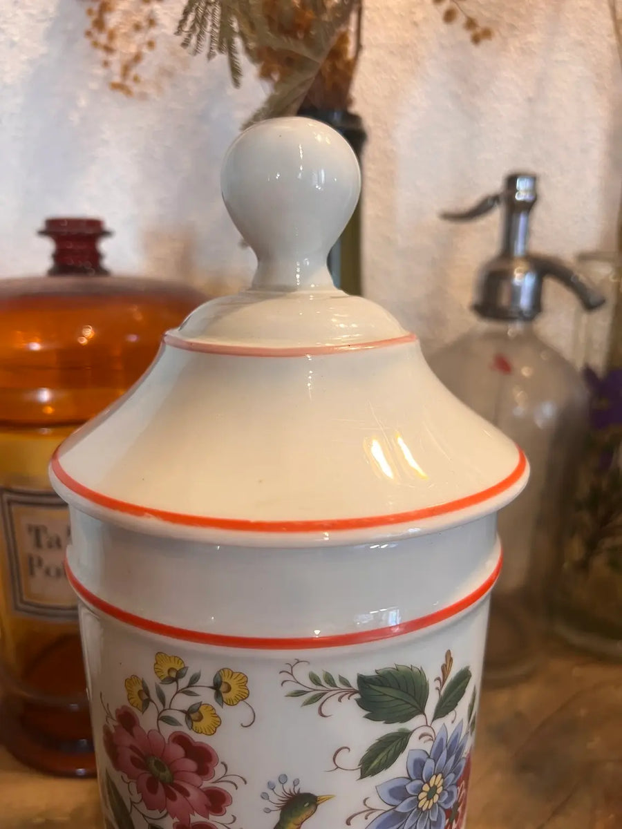 Pot D'apothicaire Vintage En Céramique Peint à La Main - Motif Menthe 21cm