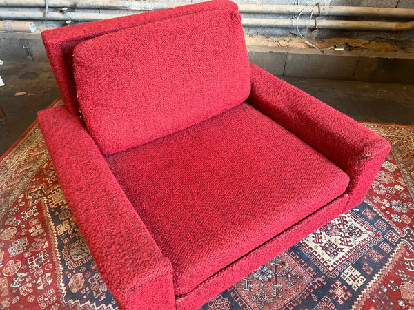 Fauteuil-lit vintage convertible en tissu bouclette rouge violet - Années 70