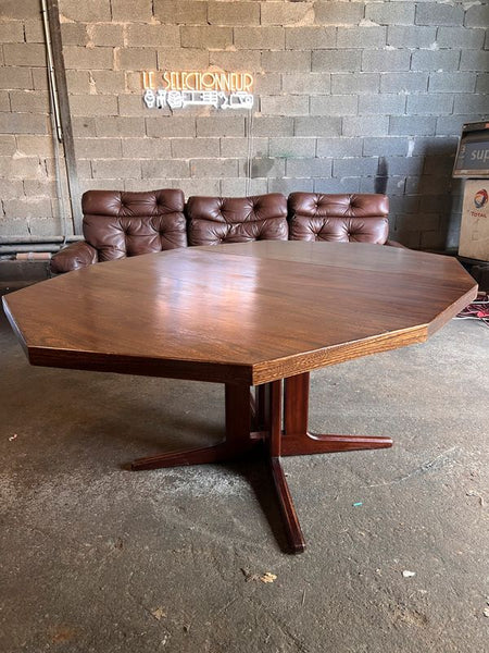 Table octogonale à rallonge et pied central vintage Monopoly Limoges France - Années 80