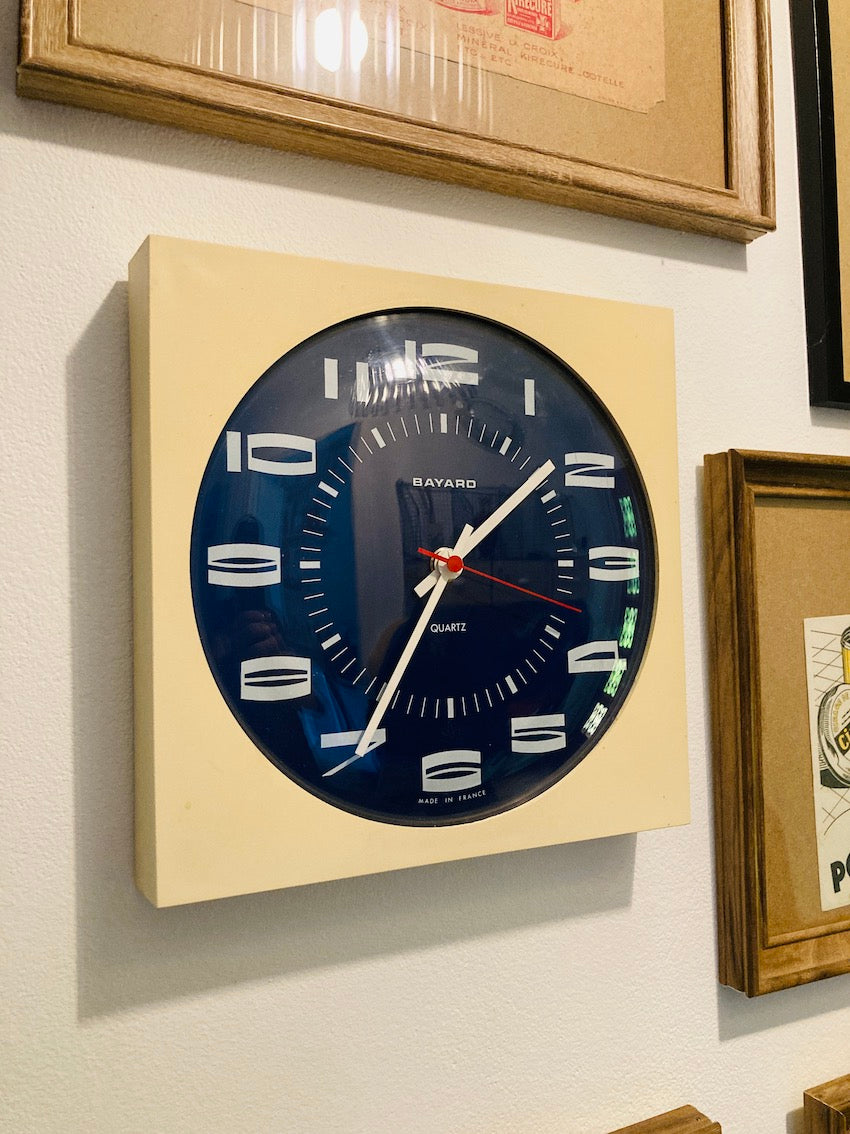 Horloge murale décorative vintage ancien salon bois noir blanc 35cm