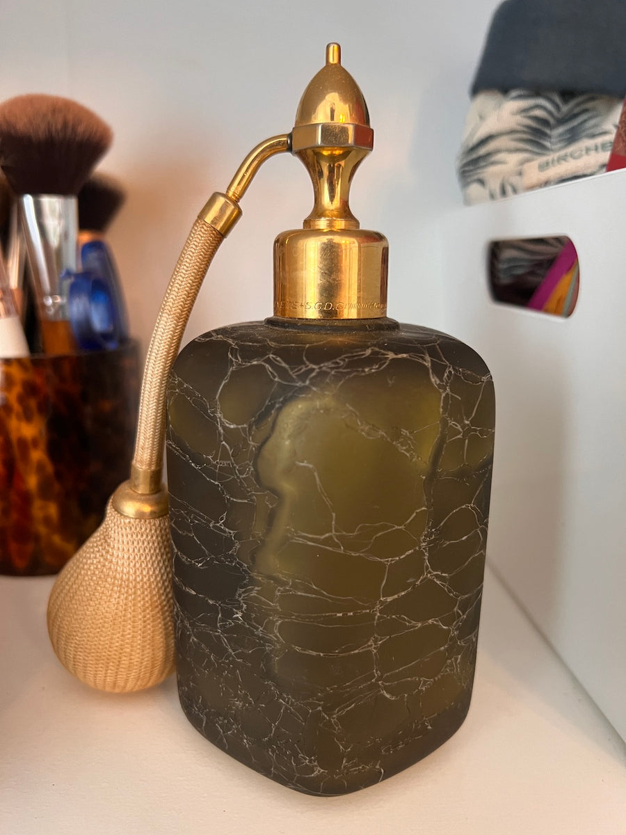 Nécessaire De Toilette Art Déco En Verre Craquelé Ambré - Marcel Franck