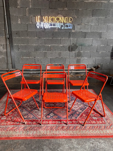 Lot de 6 chaises métalliques vintages Plichaise par Souvignet - Années 60