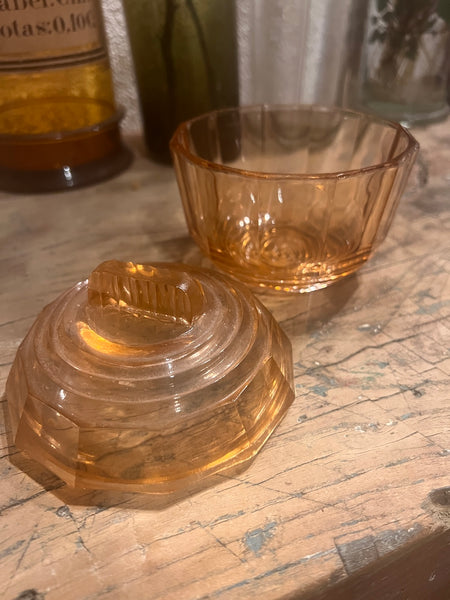 Bonbonnière / sucrier vintage en verre rose dit rosaline - Made in France - Années 50