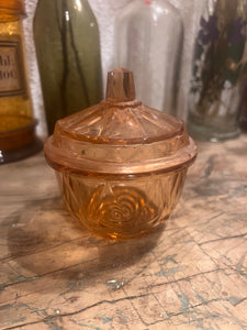 Bonbonnière / sucrier vintage en verre rose dit rosaline - Made in France - Années 50