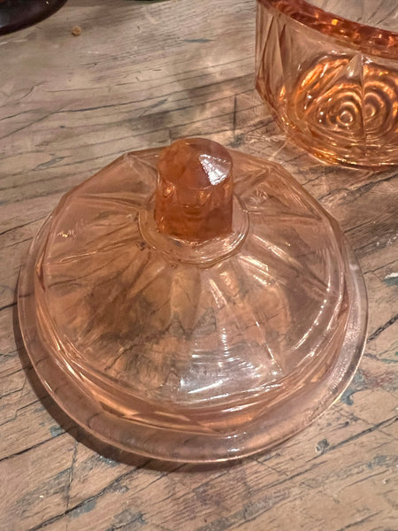 Bonbonnière / sucrier vintage en verre rose dit rosaline - Made in France - Années 50