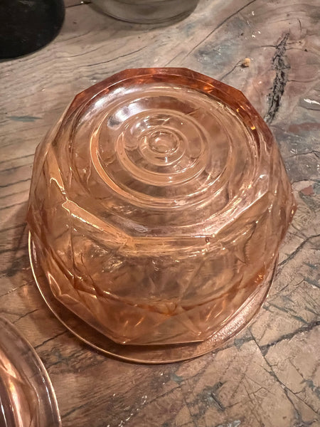 Bonbonnière / sucrier vintage en verre rose dit rosaline - Made in France - Années 50