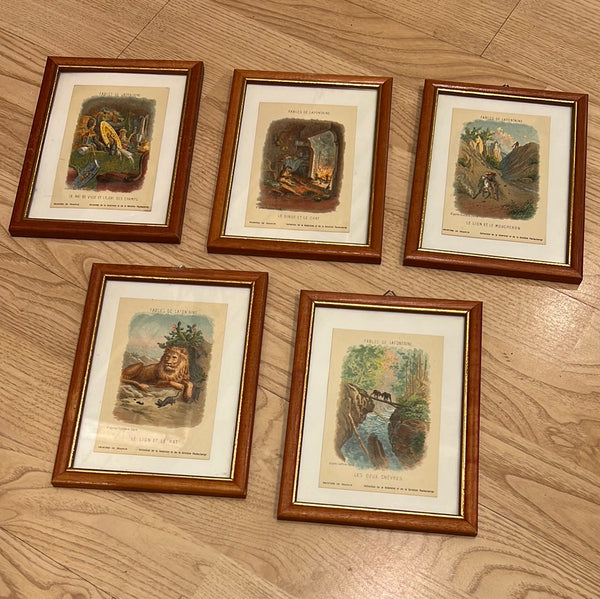 Lot de 5 chromos vintages Fables de la Fontaine - Kolarsine Pautauberge 1890-1910 d'après Gustave Doré