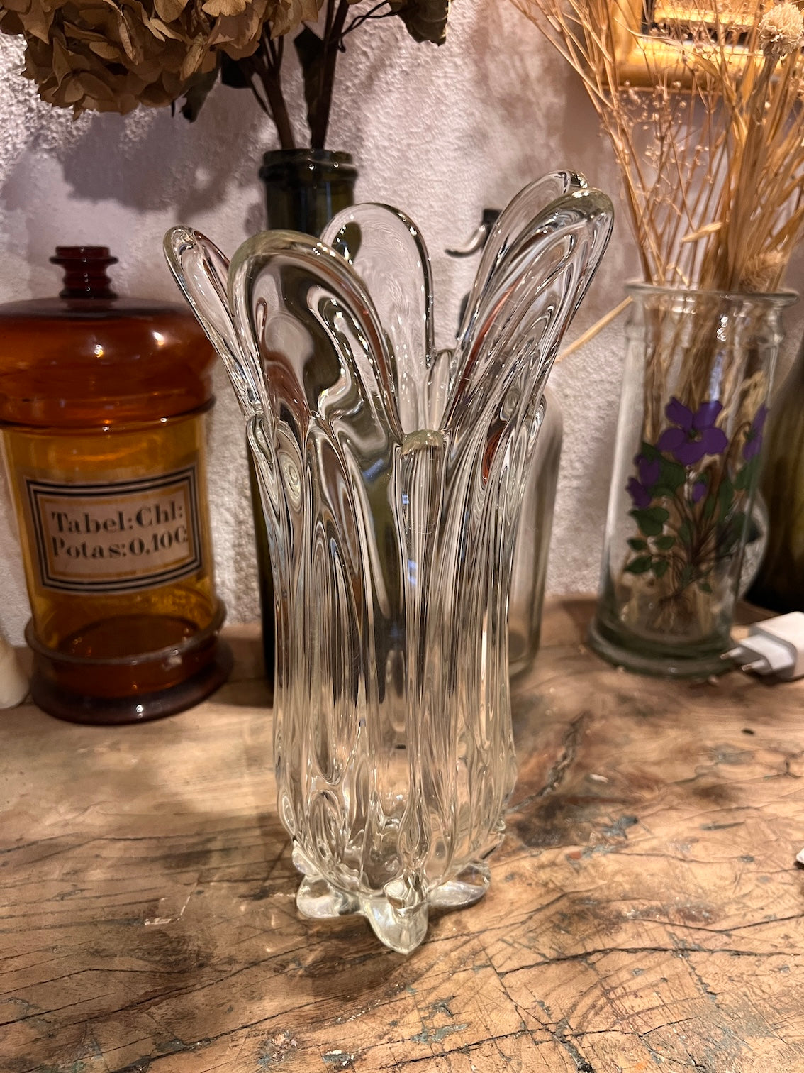 Vase vintage en cristal forme tulipe - Années 70