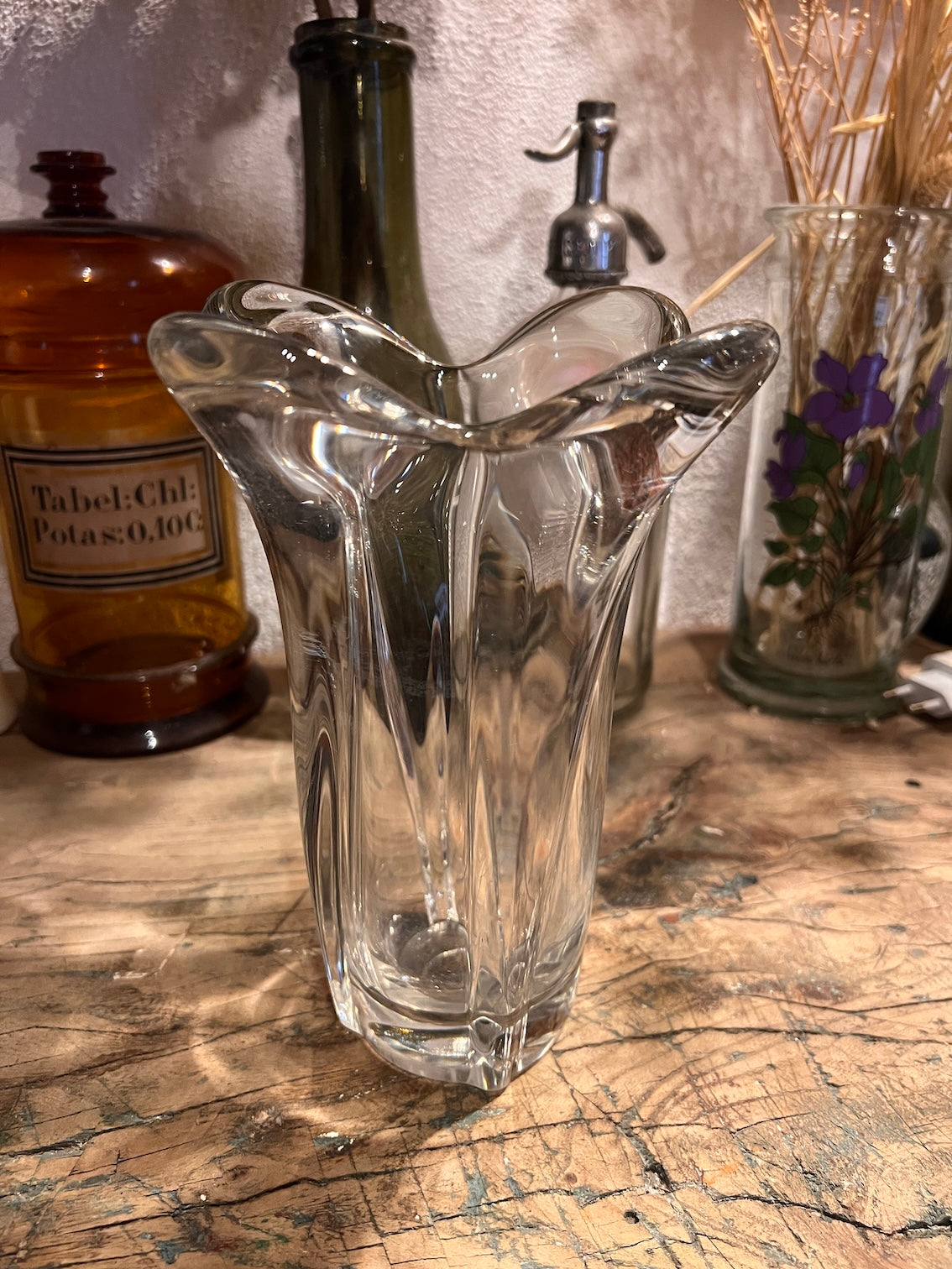 Vase vintage en cristal de Lorraine polylobé dans le goût de Daum - Années 60