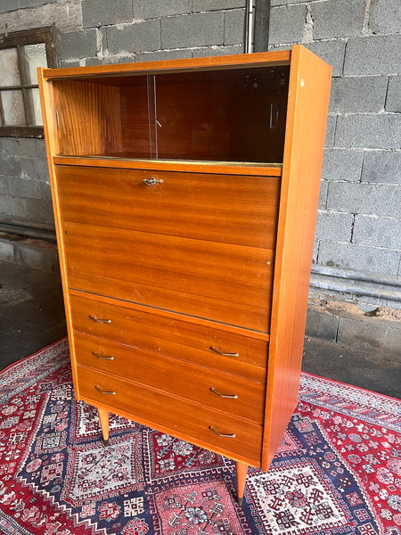 Secrétaire bureau vintage en placage teck au style scandinave