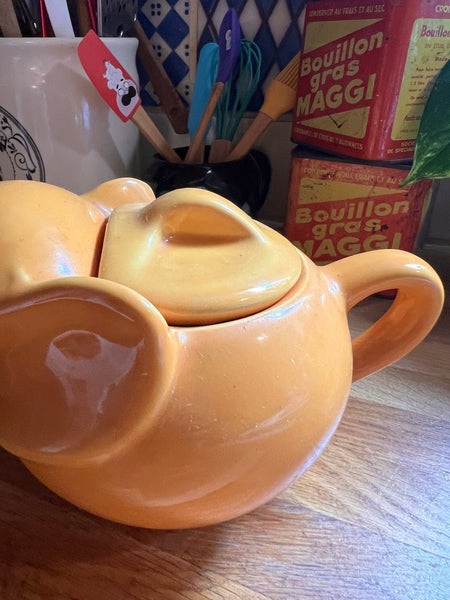 Théière vintage Thé Eléphant en faïence jaune orangé - Années 2000