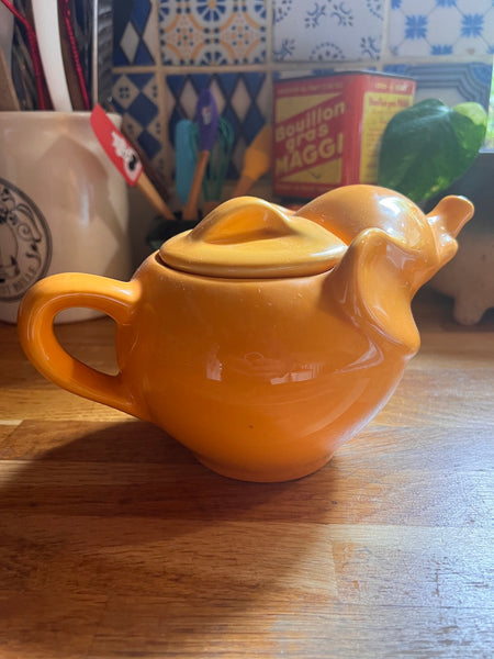 Théière vintage Thé Eléphant en faïence jaune orangé - Années 2000