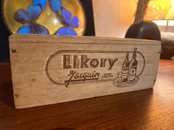Boite de bonbons à la liqueur vintage Likory Jacquin en bois - Années 20