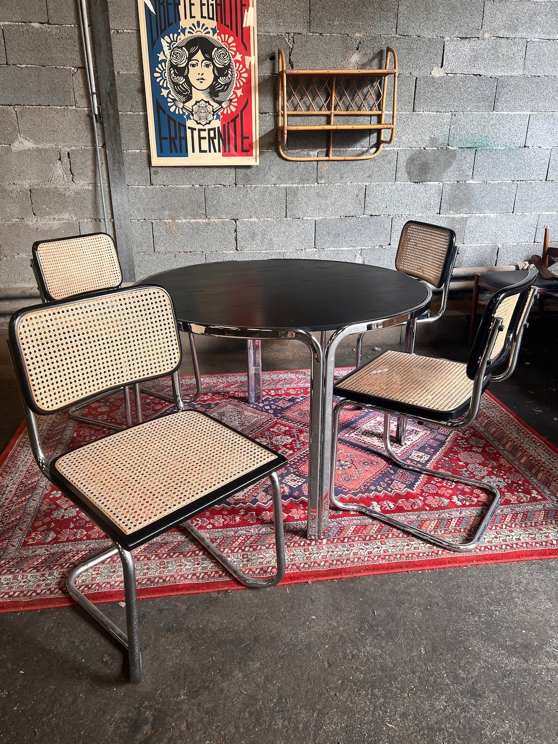 Lot de 4 chaises vintages Cesca B32 noires par Marcel Breuer - Made in Italy - 1980