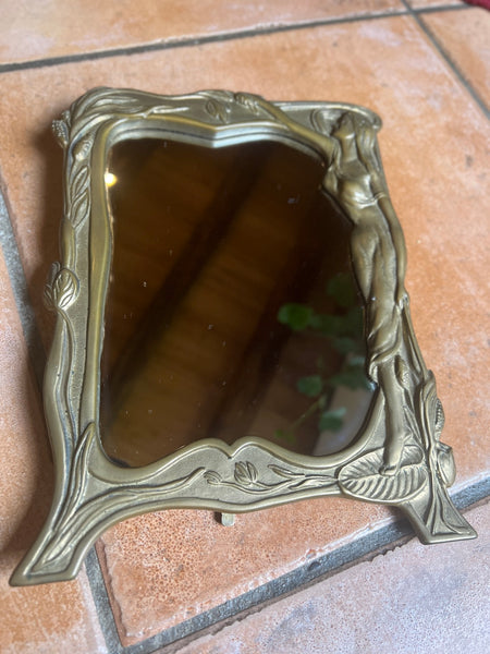 Miroir de table / à poser vintage en laiton poli style art nouveau 26x20cm