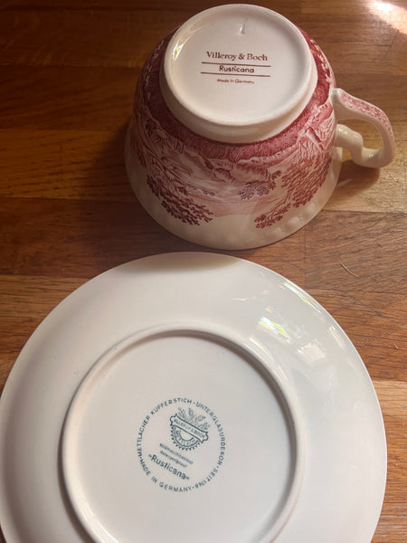 Ensemble tasse à thé et sous-tasse vintages en faïence Villeroy & Boch Rusticana style Terre de fer