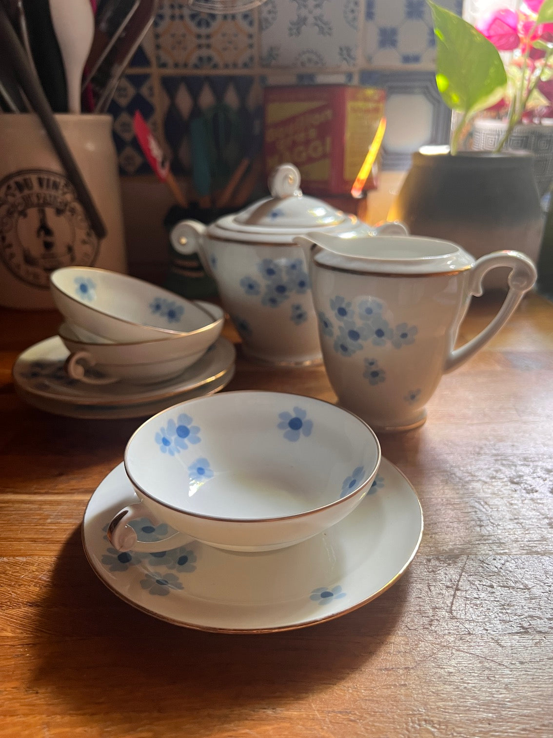Service À Thé - Café,Tasses à thé de bureau en porcelaine bleue et
