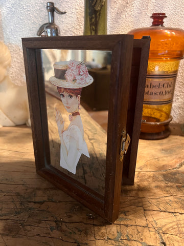 Boite à clés miroir vintage en bois - Années 80
