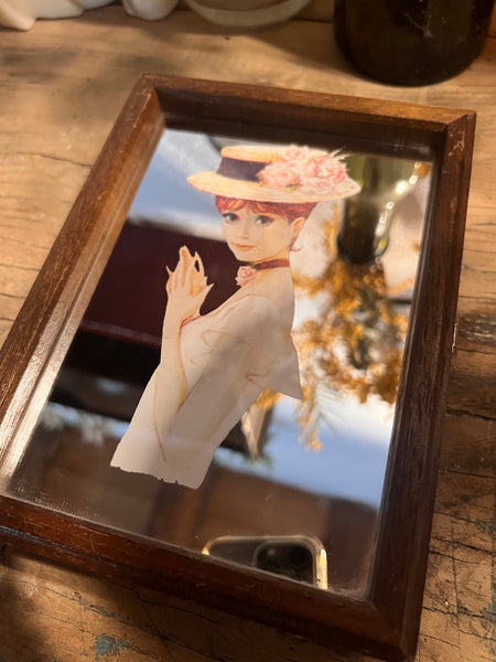 Boite à clés miroir vintage en bois - Années 80