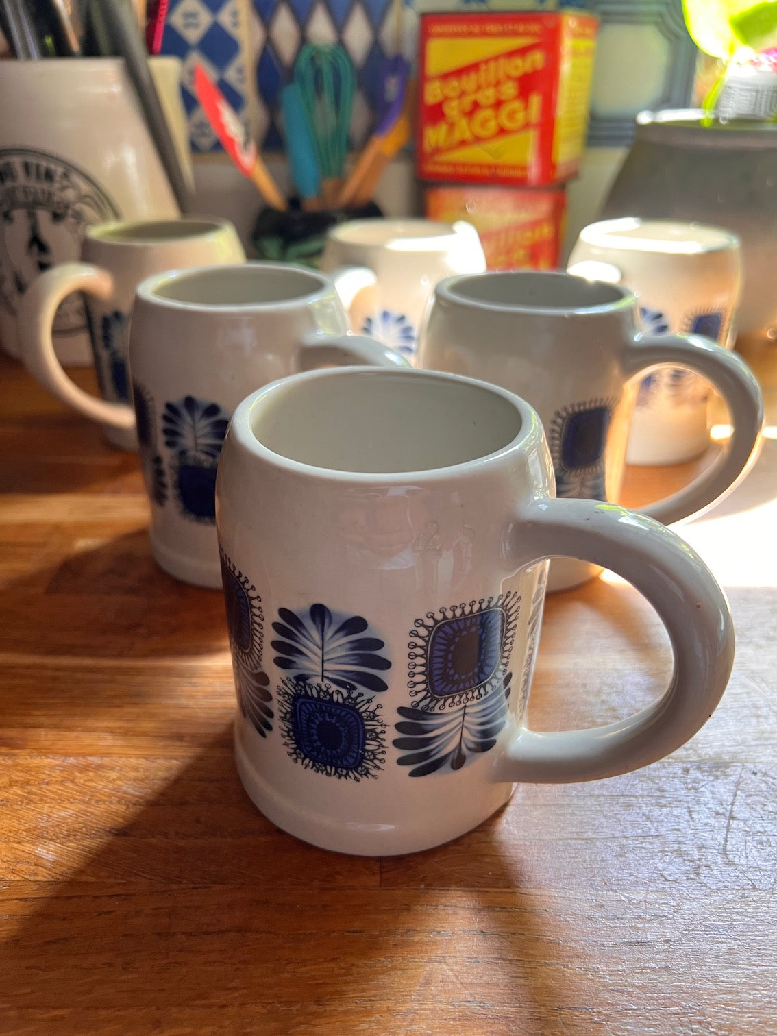 Lot de 6 tasses / mugs / chopes en grès céramique LML Modèle PALMA - Limoges - Années 60